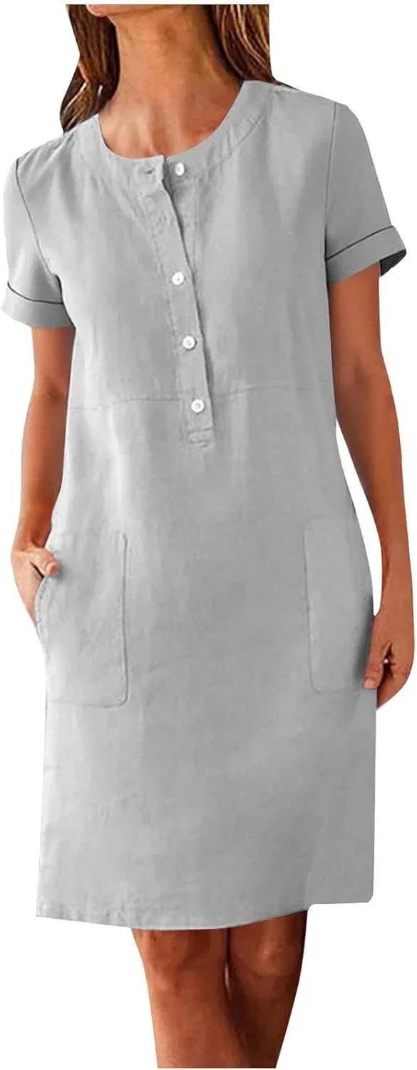 Женское платье с коротким рукавом Linen Cotton, Gray