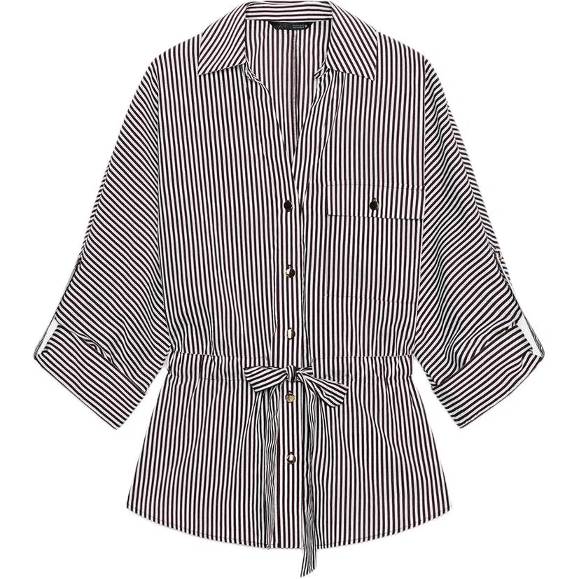 Женская рубашка с отложным воротником Brown/White ZARA, Brown/White