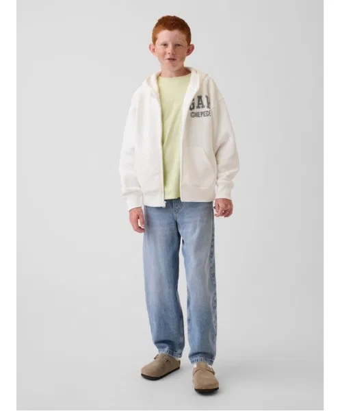 Детский худи с длинным рукавом на молнии, с принтом, модель ONE PIECE Vintage Soft GAP, Off White — фото 3