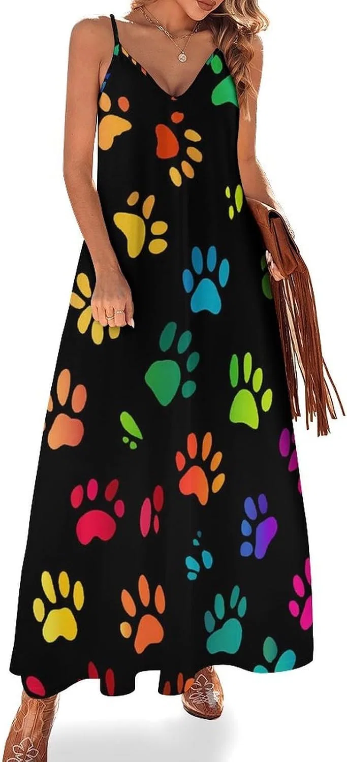 Женское пляжное платье макси с принтом Dog Paw Print, Style