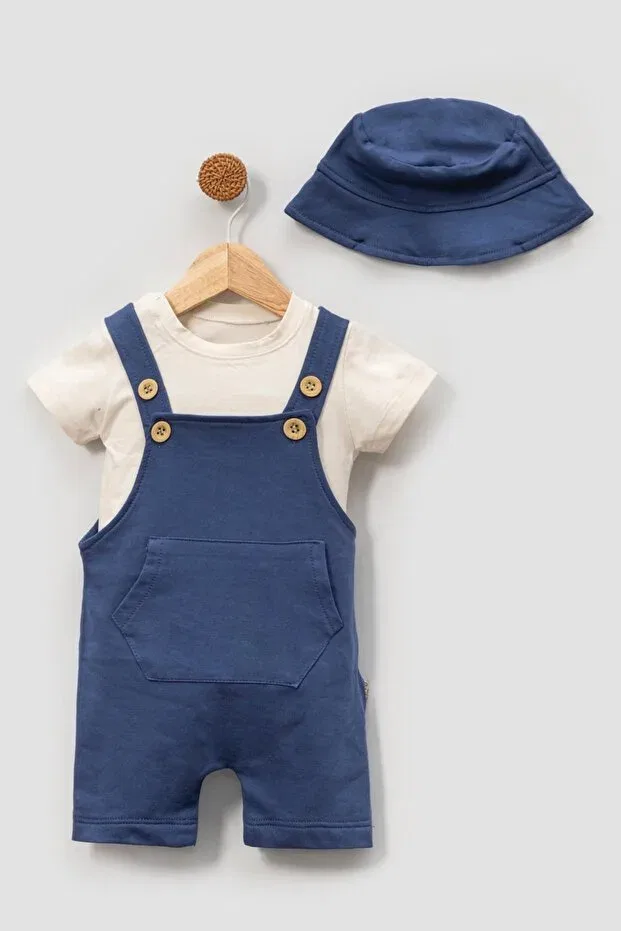 Детский комбинезон для мальчиков с принтом Safari Hat and Pocket Salopet Set Mixmax Bebe, Navy Blue — фото 2