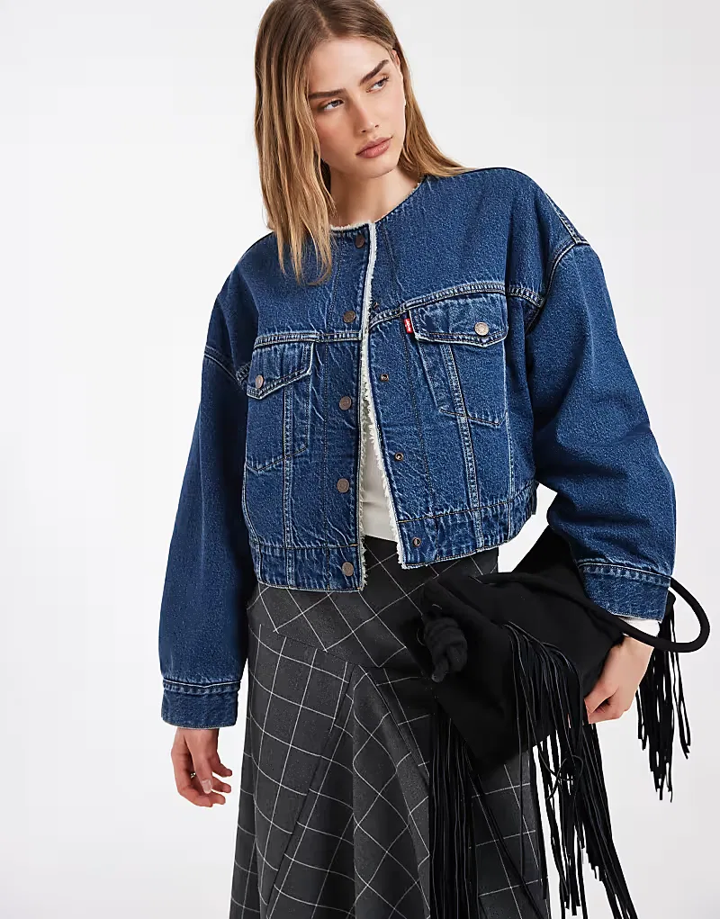 Укороченная джинсовая куртка-тракер Levi's с подкладкой из искусственной кожи, синий