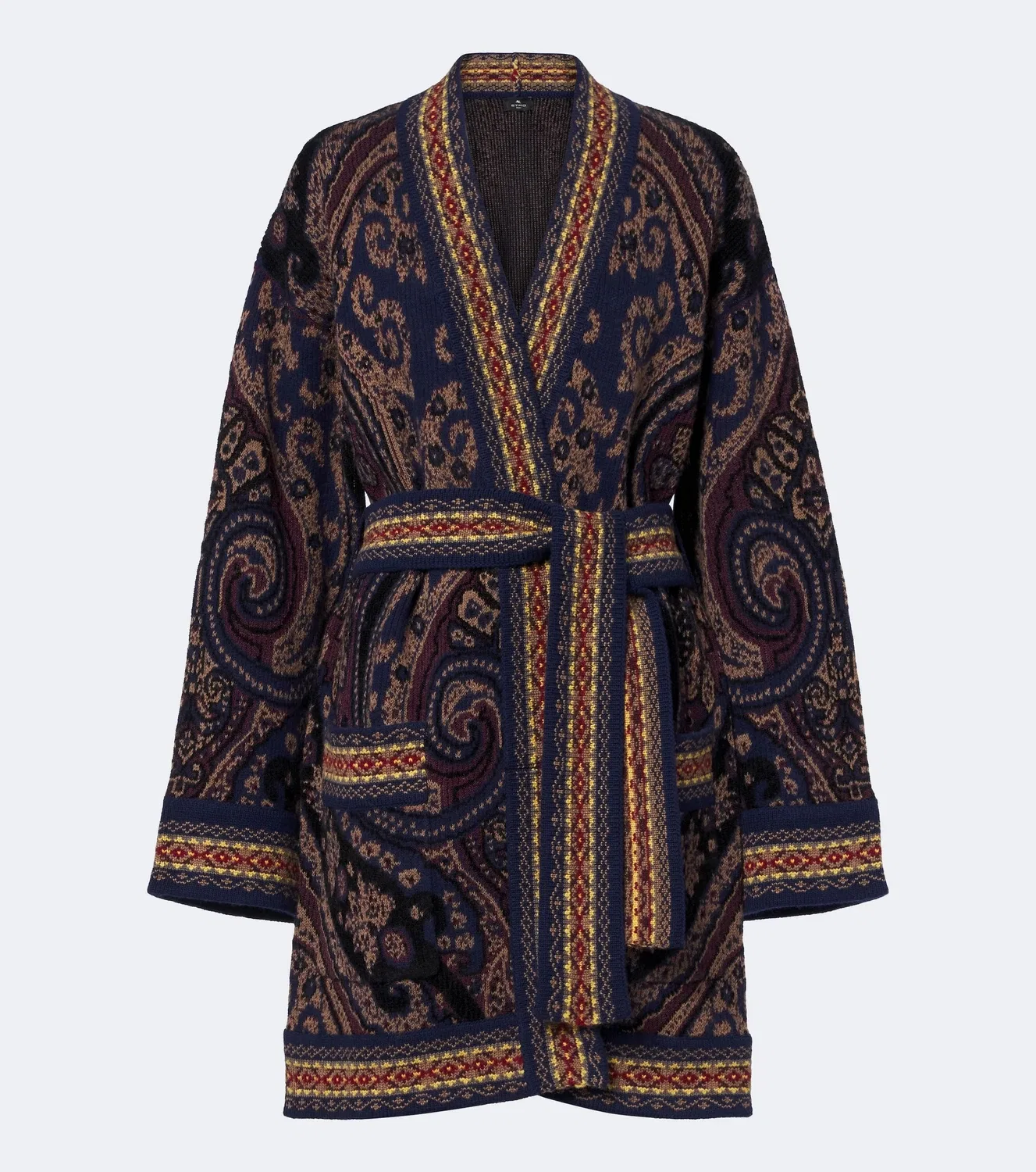 Кафтан жаккардовый с поясом Etro, синий