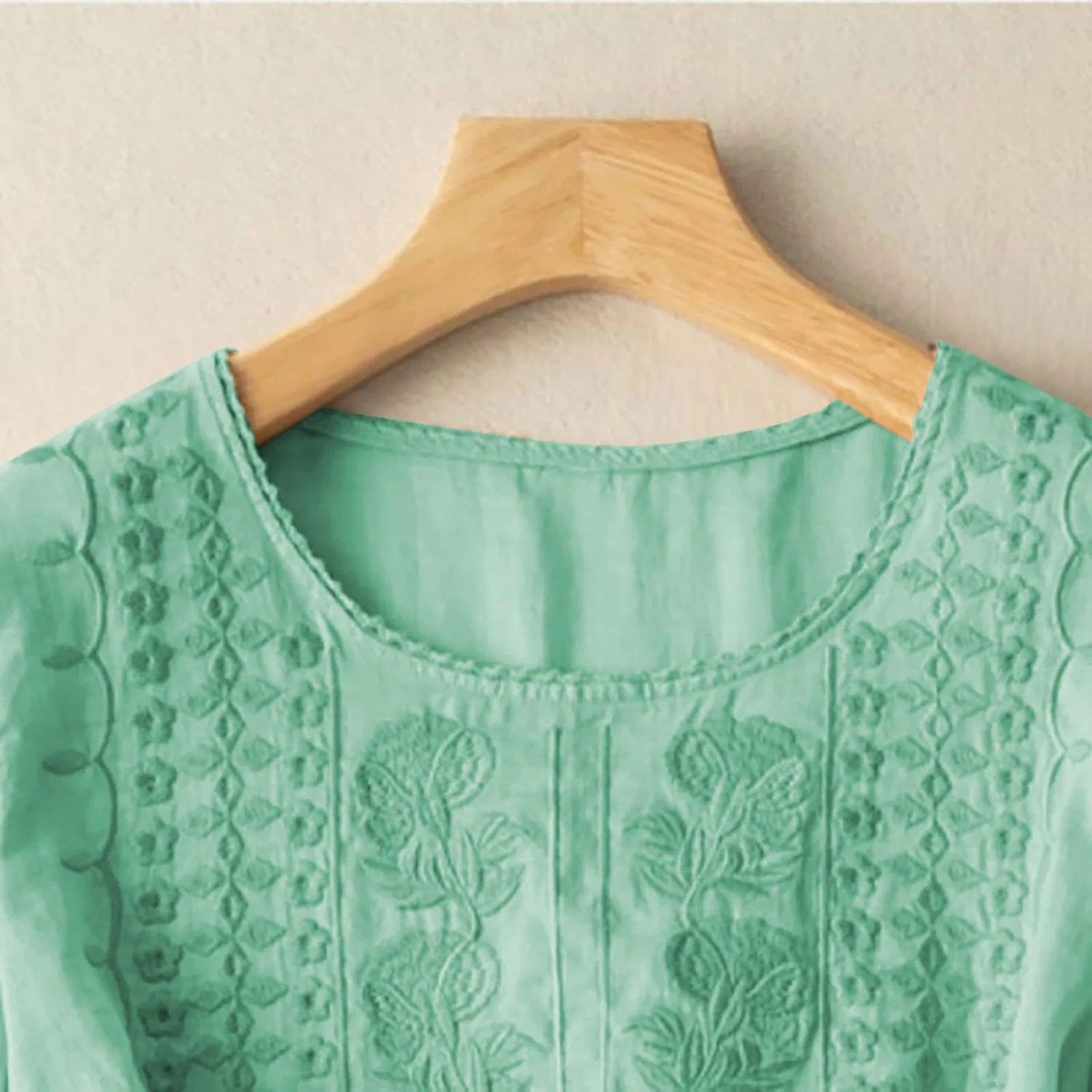 Женская блуза с принтом Women Linen Shirt 3/4 Sleeves Casual Vintage Floral Embroidery Print Chinese Shirts Summer Boho Tops Comfortable Blouses for Women, Z03-mint Green — фото 4