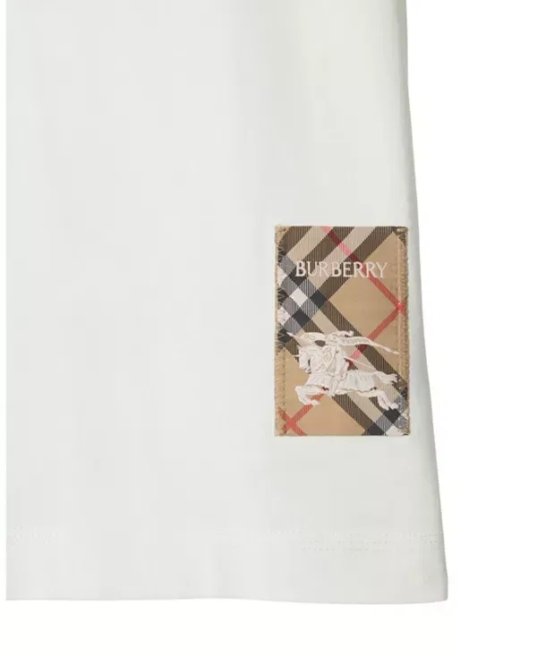 Женская футболка с принтом Check Label Cotton T-Shirt Burberry, Chalk White — фото 4