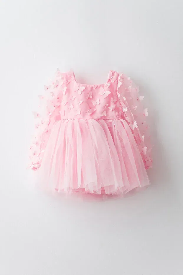Детское платье для девочек с принтом Lorelai 3d butterfly detailed tulle tutu dress Banamio, Pink