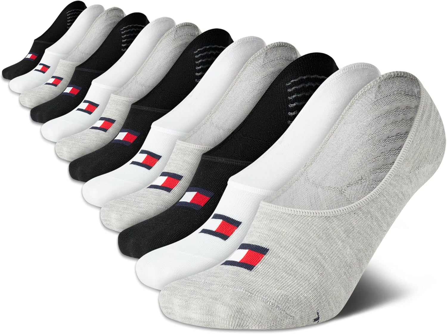 

Женские носки Tommy Hilfiger для показа на сцене - 12 пар дышащих спортивных носков без косточек - тонкие, с низкой посадкой, для женщин (размер обуви: 4-10), Grey Assorted