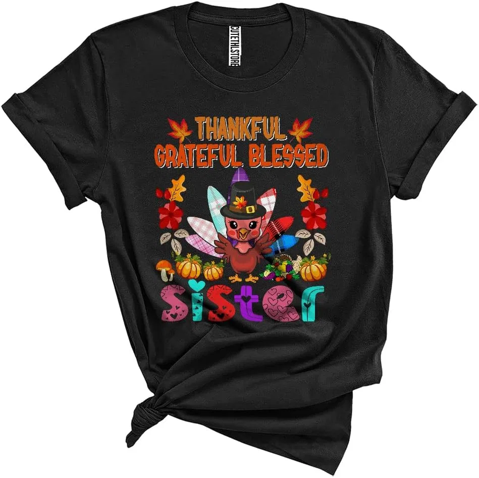 Унисекс футболка с принтом Thankful Grateful Blessed, Black