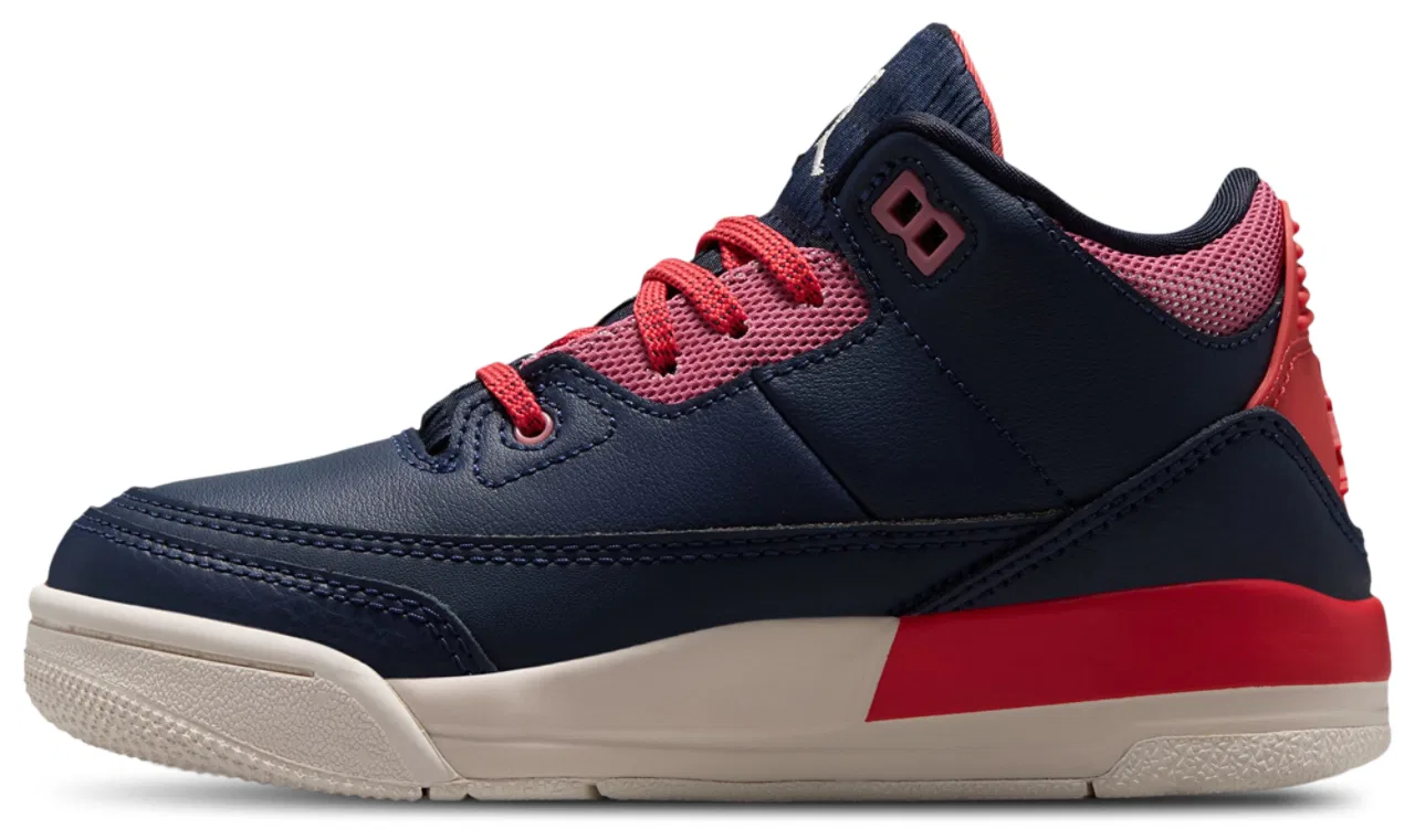 Детские кроссовки для мальчиков с кожаным верхом Jordan Retro 3 Jordan, Blue/Black/Red — фото 2