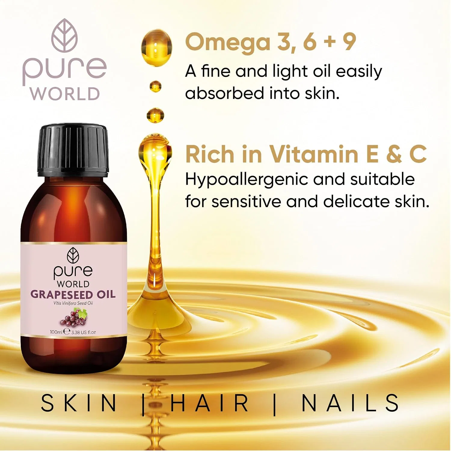 Масло для тела Grapeseed Oil, Pure World, 100 мл — фото 4