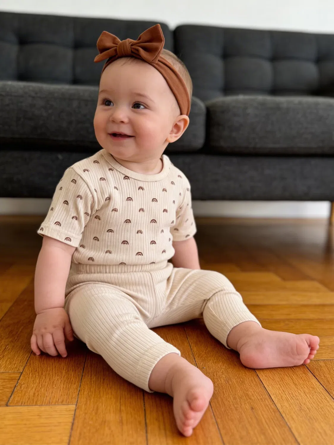 Комплект футболка и пижама с коротким рукавом с принтом Babies Basic, бежевый — фото 3