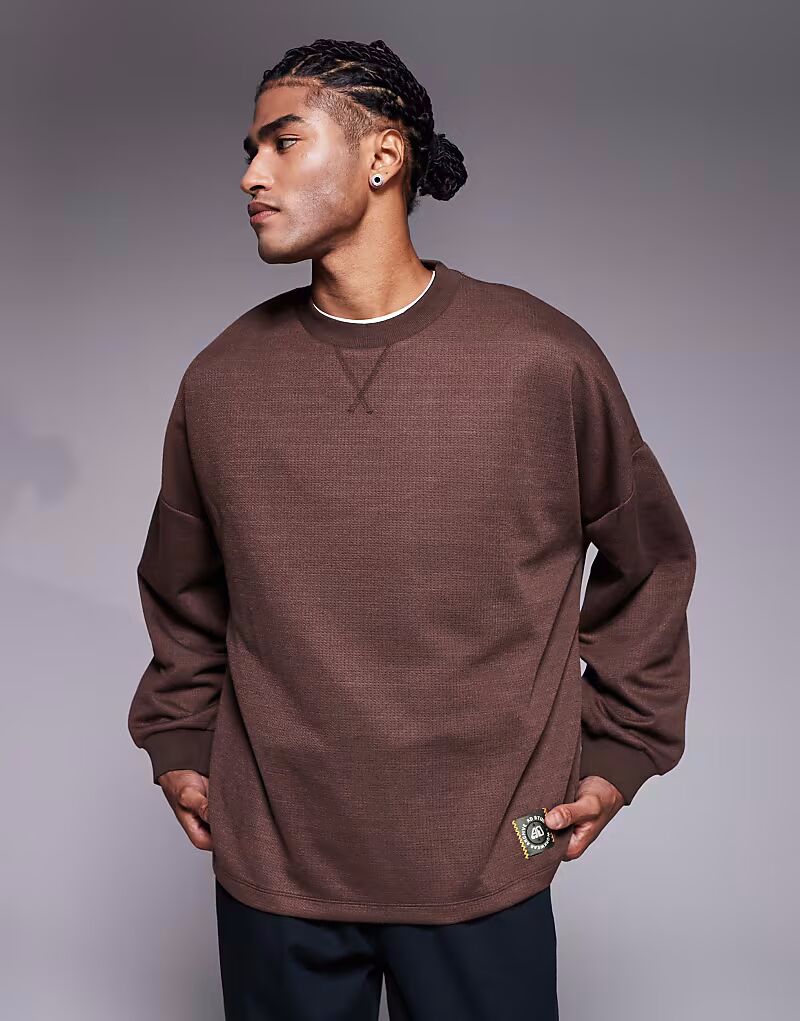 

Вафельная толстовка коричневого цвета Asos Design, Коричневый, Вафельная толстовка коричневого цвета Asos Design
