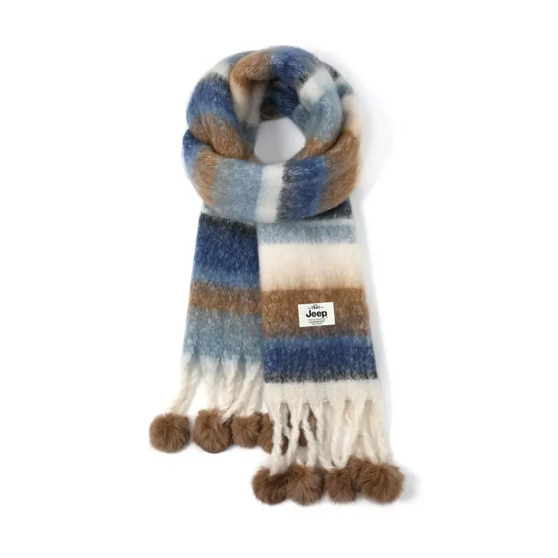 

Jeep Мохеровый вязаный шарф унисекс, Blue Brown Stripes