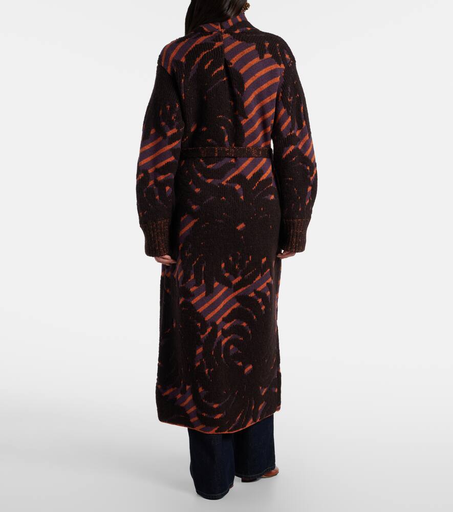 Пальто-накидка из шерсти и альпаки с жаккардовым узором Dries Van Noten, Dark Brown — фото 3