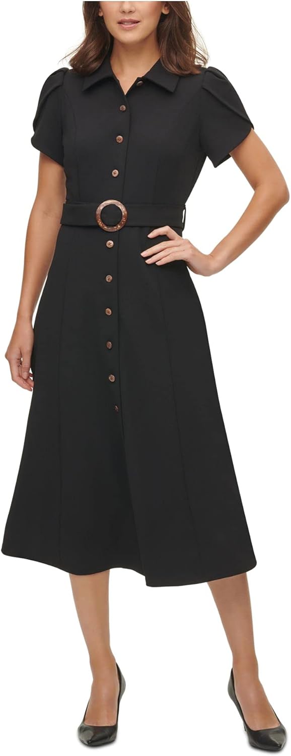 

Женское платье-трапеция Calvin Klein из крепа с короткими рукавами, Black