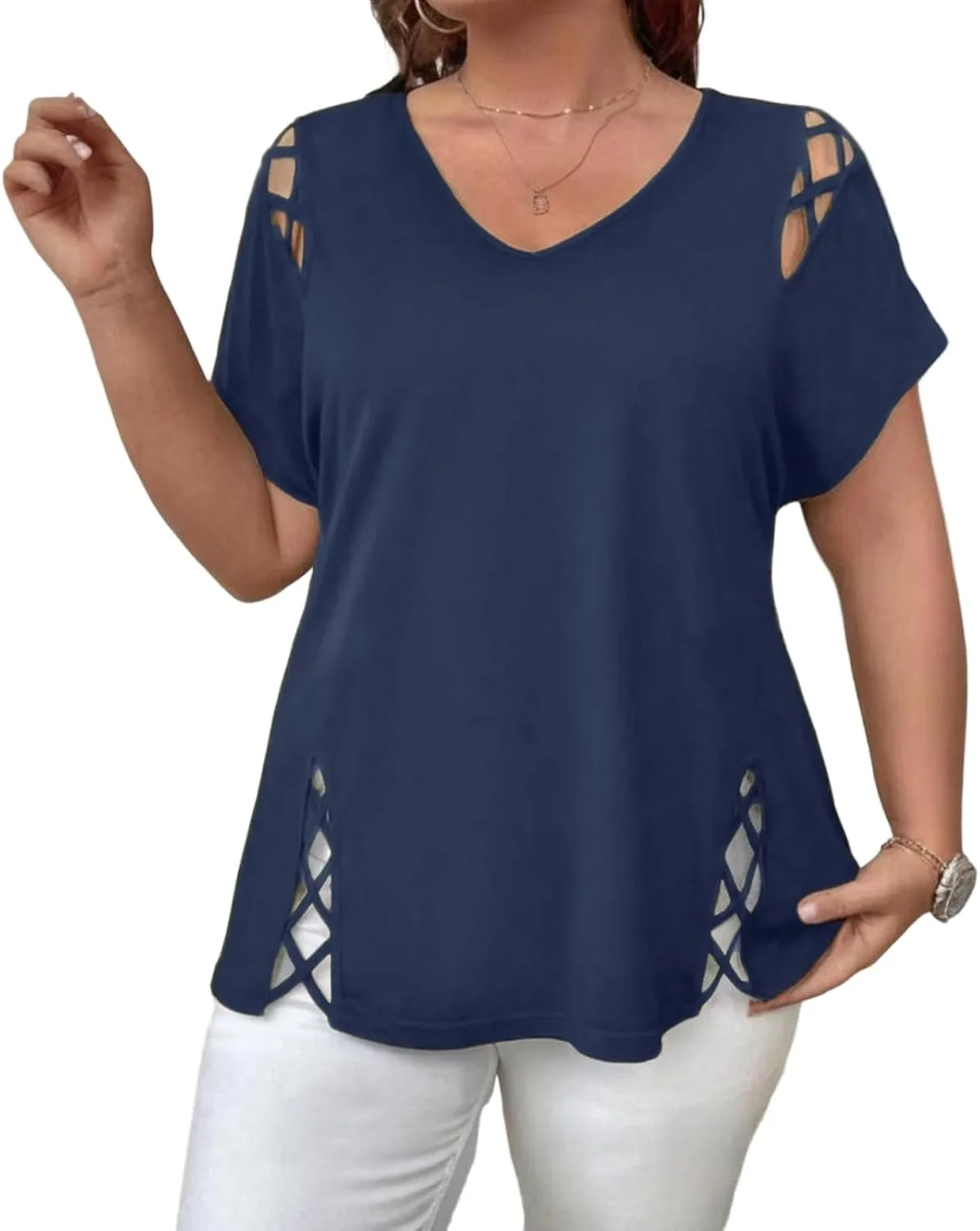 

Блузка Plus Size с коротким рукавом и боковым разрезом FlekmanArt