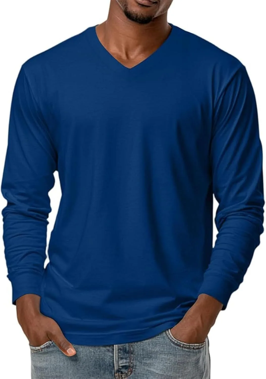

Мужская футболка с V-образным вырезом и длинным рукавом, Slim Fit, из мягкого хлопка