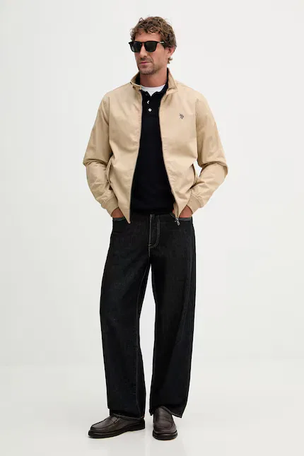 Куртка Harrington хлопковая U.S. Polo Assn., бежевый — фото 2