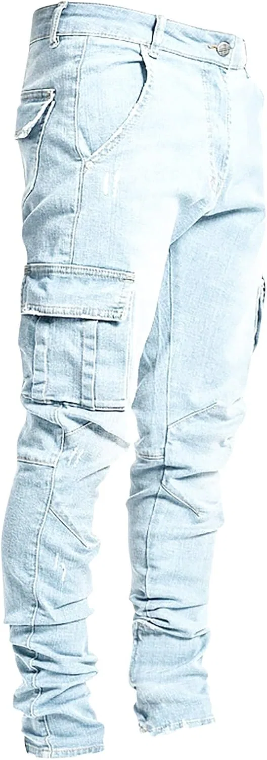 Джинсы карго Slim Fit, Y2k, Light Blue