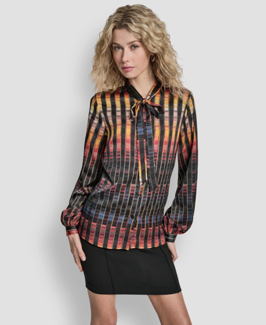 

Женская блузка с длинными рукавами и принтом на шее DKNY, Black/ Sunset Yellow Multi