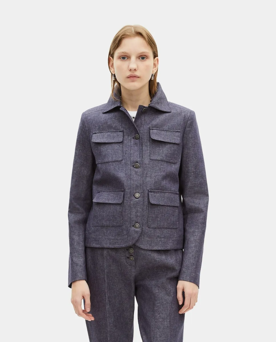 

Короткая женская куртка из хлопка и льна The Kooples, синий
