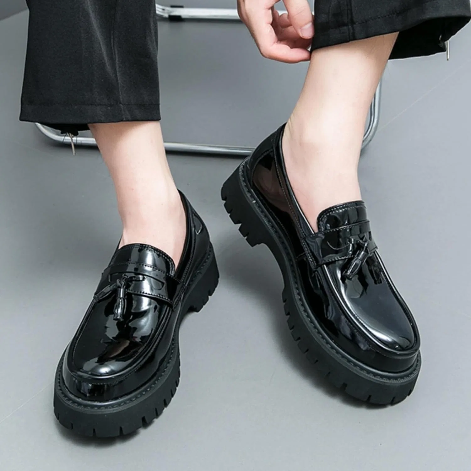 Лоферы кожаные мужские на платформе, Black Zentavi — фото 3