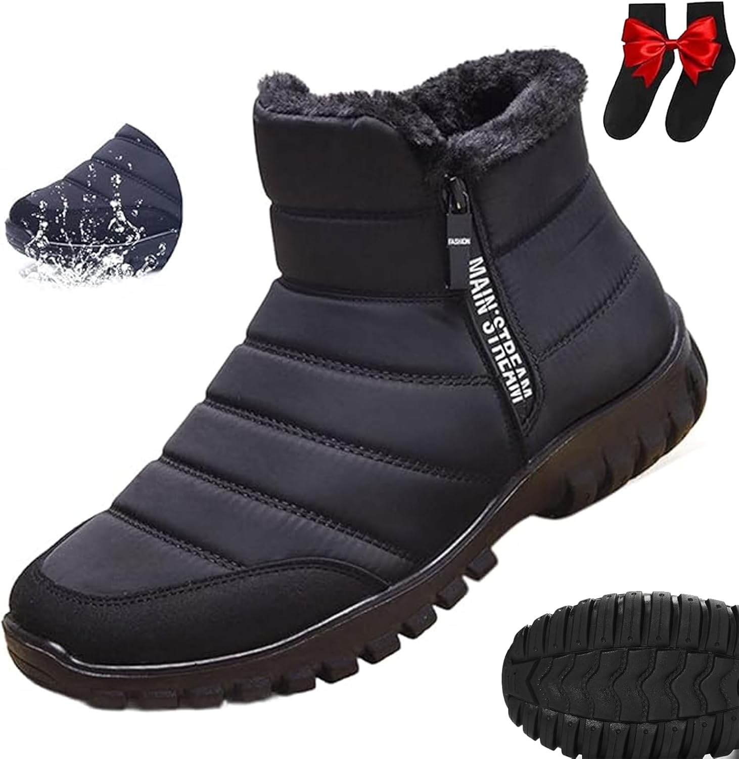 

Мужские зимние слипоны GHTRHSB, водонепроницаемые ботинки, теплые зимние мужские ботинки с молнией сбоку, утепленные мехом, нескользящие, теплые зимние сапожки, черный