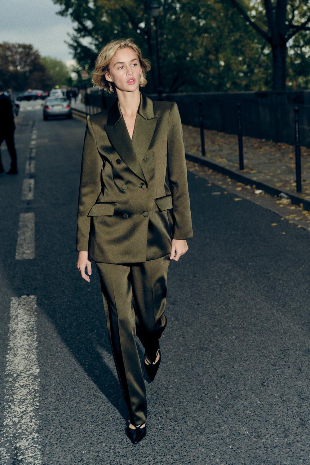 

Атласные брюки ZARA, темно-зеленый