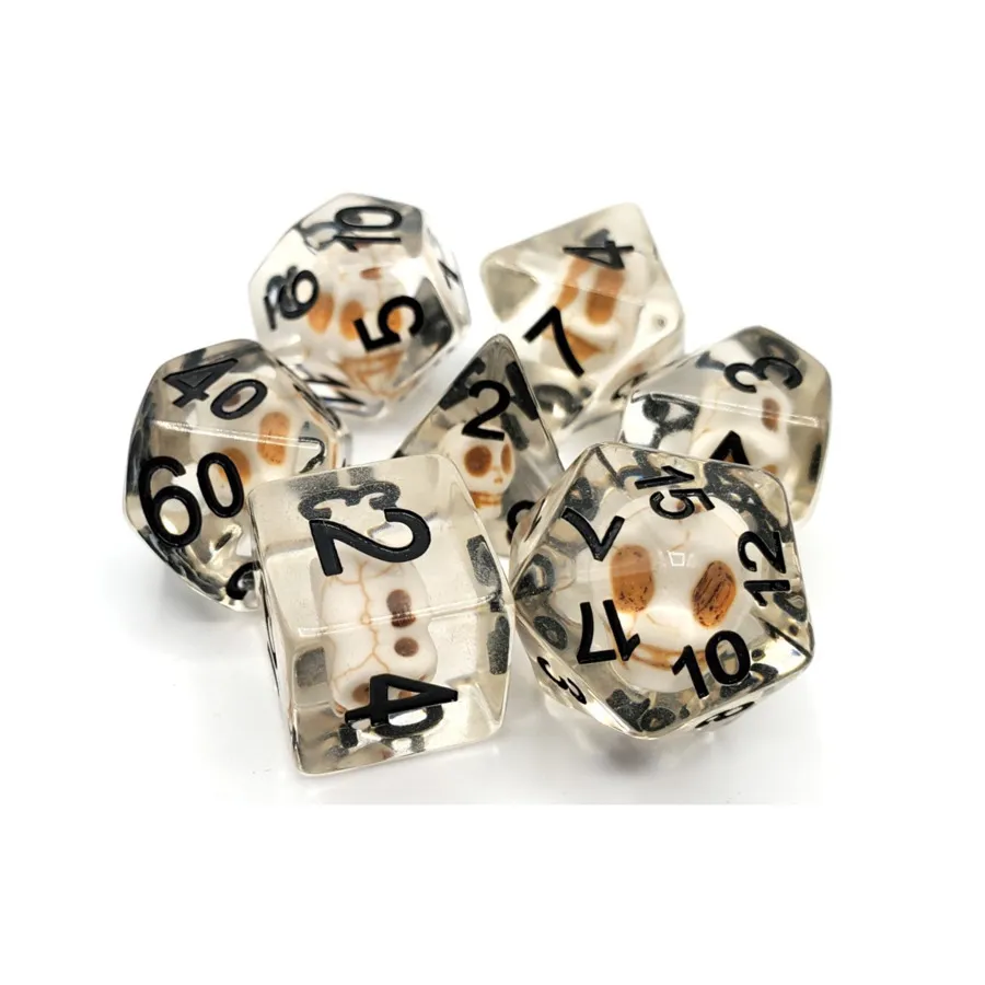 

Поли-комплект Белый череп с черным, Acrylic-Resin Dice - Infused
