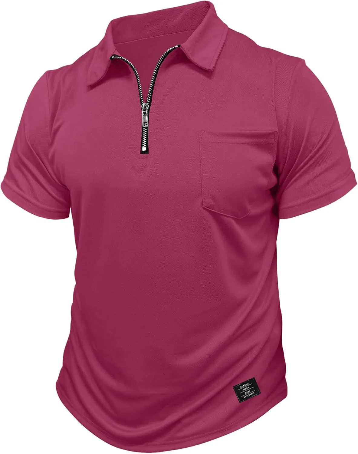 Пиклбол рубашка с коротким рукавом, с четвертью замком, Slim Fit, быстросохнущая, Y020-hot Pink — фото 3