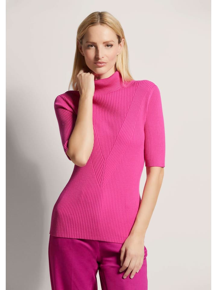 

MADELEINE Вязаный свитер в рубчик с короткими рукавами, цвет маджента
