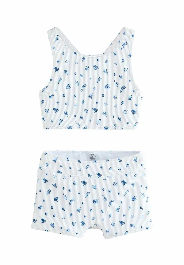 Купальник бикини цветочный Regular fit short set Next white blue ditsy floral, белый/синий