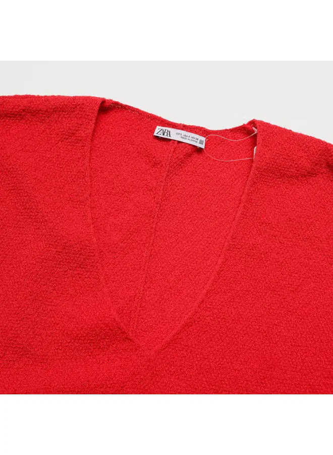 Пуловер свободный с V-образным вырезом Zara, красный — фото 4