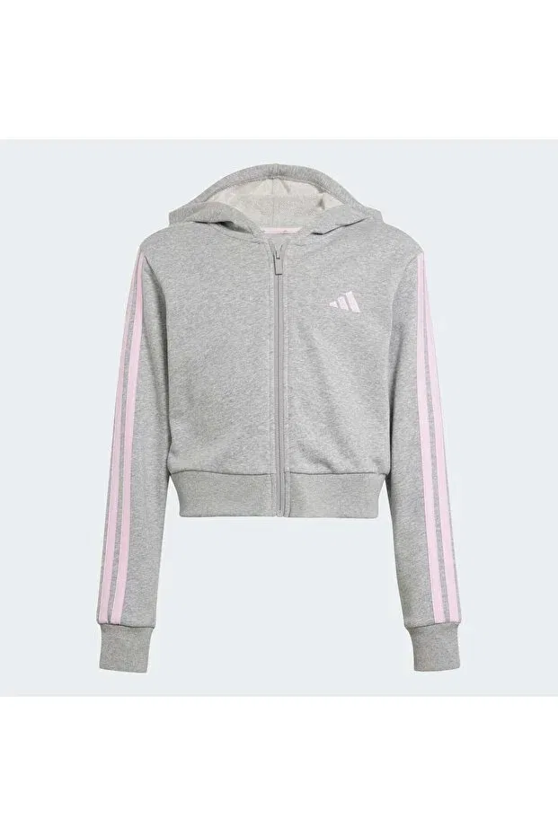 Детские свитшот для девочек с капюшоном Hooded collar striped gray - pink girls' tracksuit top Adidas, Gray - Pink — фото 3