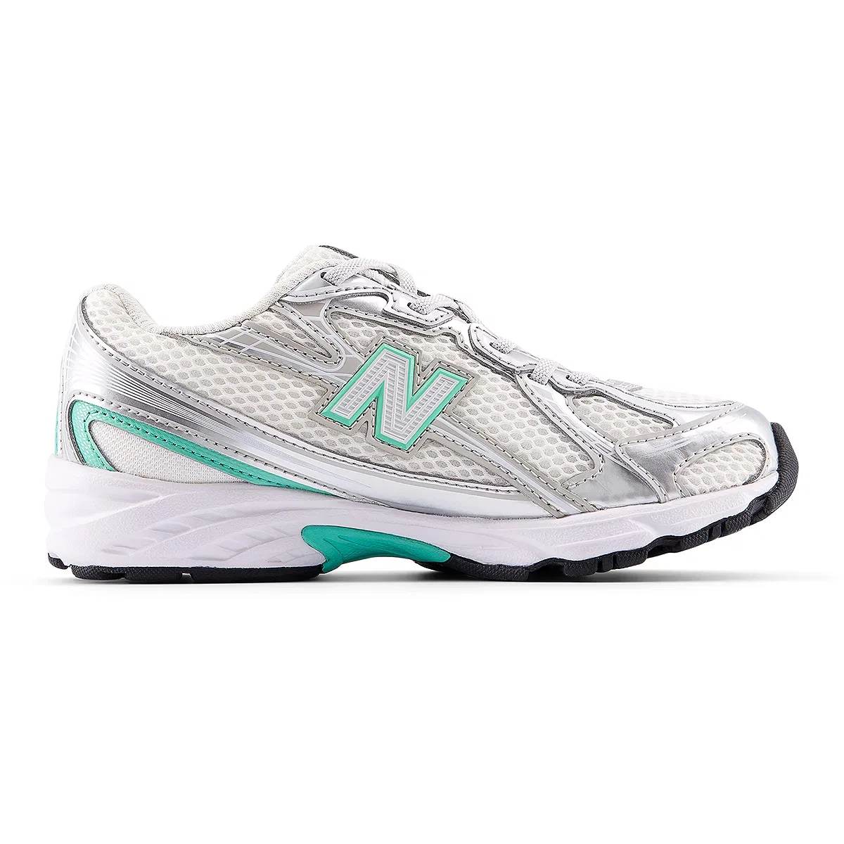 Детские кроссовки на шнурках-эластичных шнурках 740 Bungee Lace New Balance, Silver Metallic / Deep End — фото 4