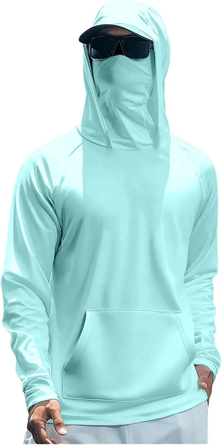 Мужская футболка с защитой от солнца UPF 50+ с маской, Light Blue