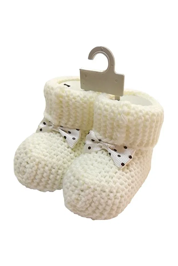 Детские пинетки вязаные с бантом Bibaby, Nude Color