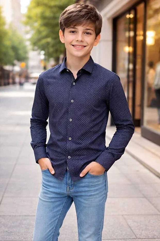 Детская рубашка для мальчиков с принтом Gs Tekstil, Navy Blue