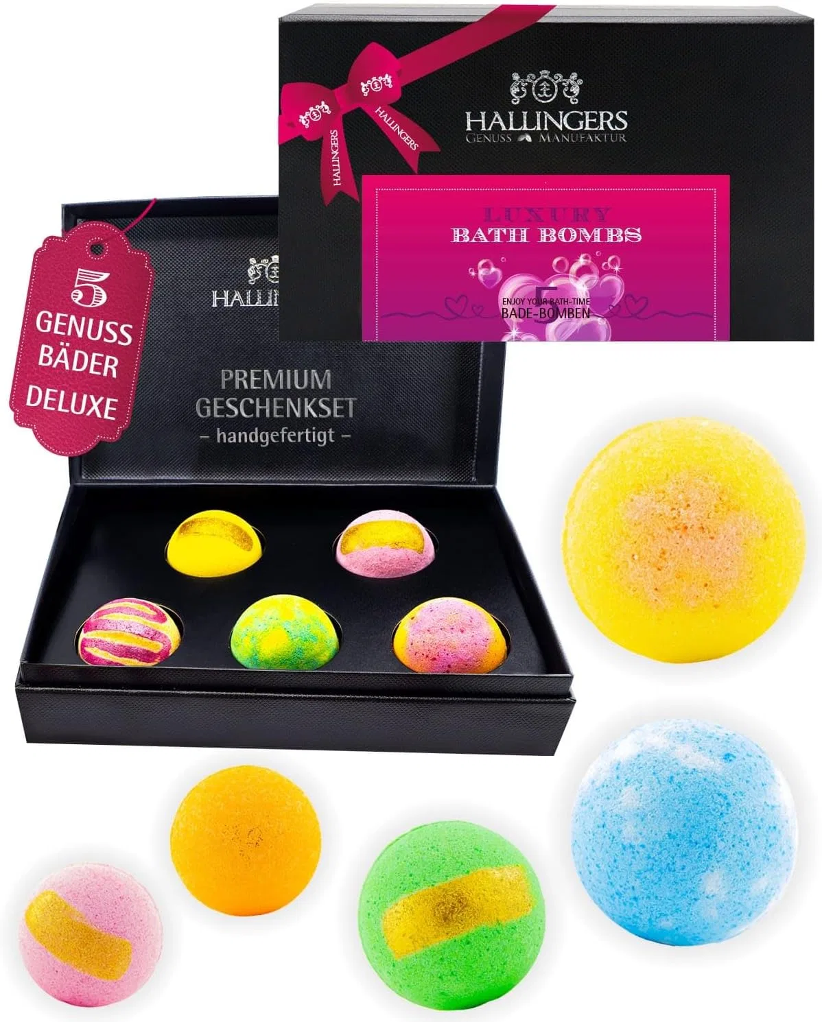 Набор бомбочек для ванны Luxury Bath Bombs Pink, 5 шт, 315 г Hallingers