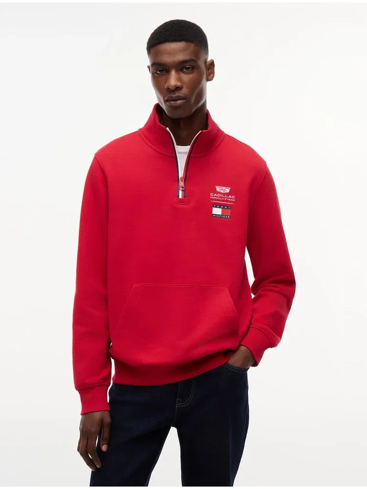Свитшот с логотипом и полузастежкой TOMMY HILFIGER, Red