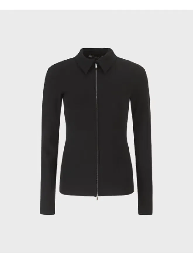 Блузка с длинным рукавом и застежкой-молнией Zara, черный