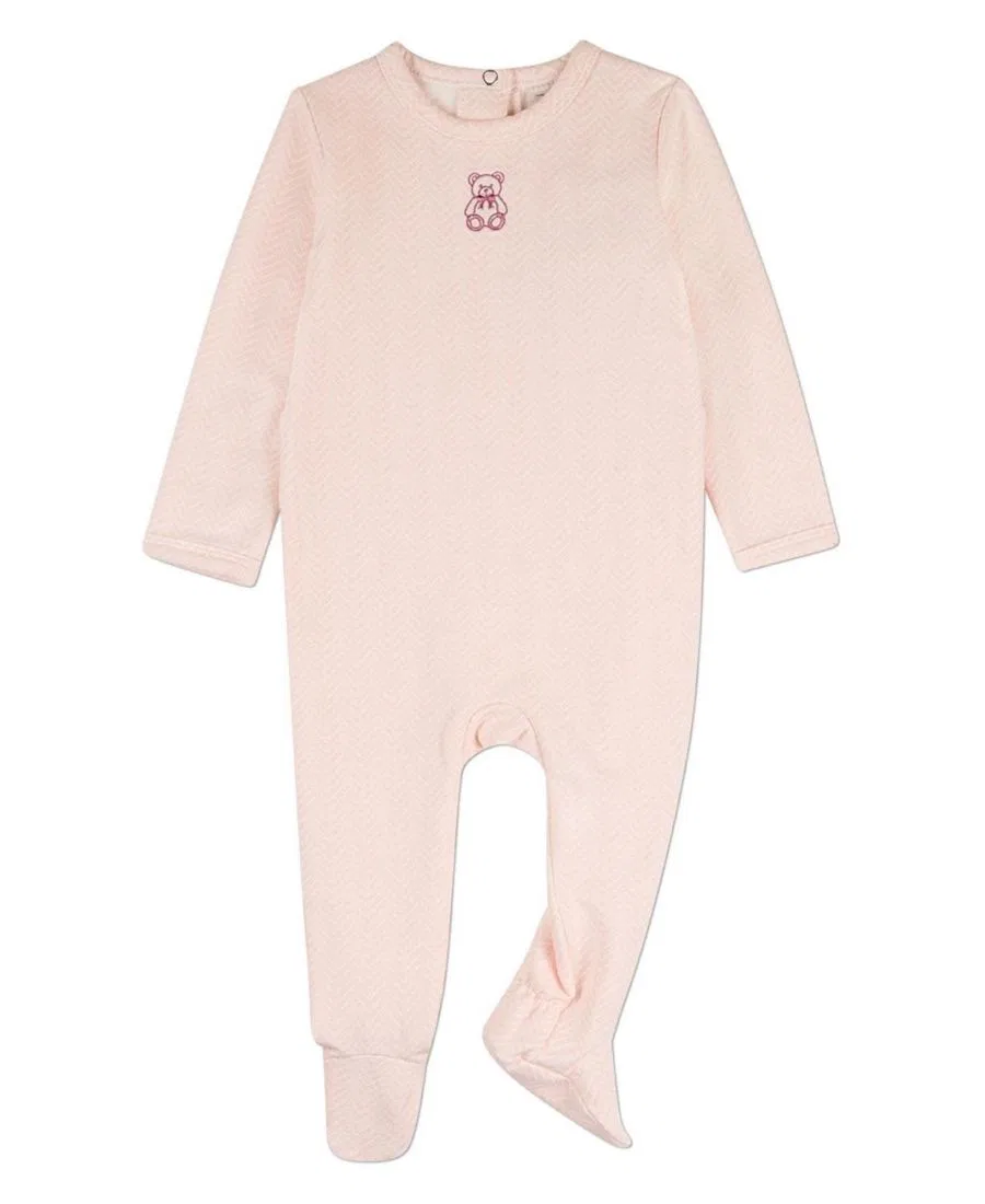 Детское боди с длинным рукавом с вышитым медвежонком MeMoi, Barely Pink