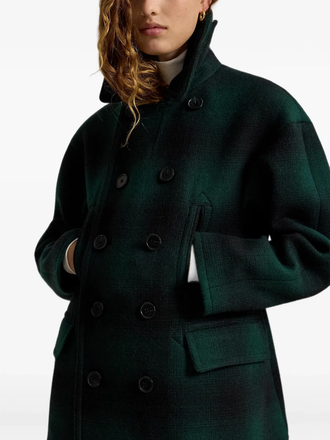 Двубортное шерстяное пальто в клетку Polo Ralph Lauren, зеленый — фото 4