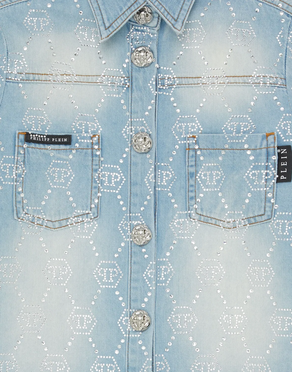Детская рубашка из денима с монограммой из страз Monogram Strass PHILIPP PLEIN, Coted'Azure — фото 3
