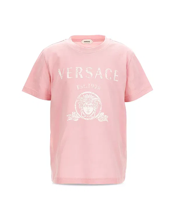 Детская футболка с принтом Unisex Varsity Print Jersey Tee Versace, Pastel Pink+White