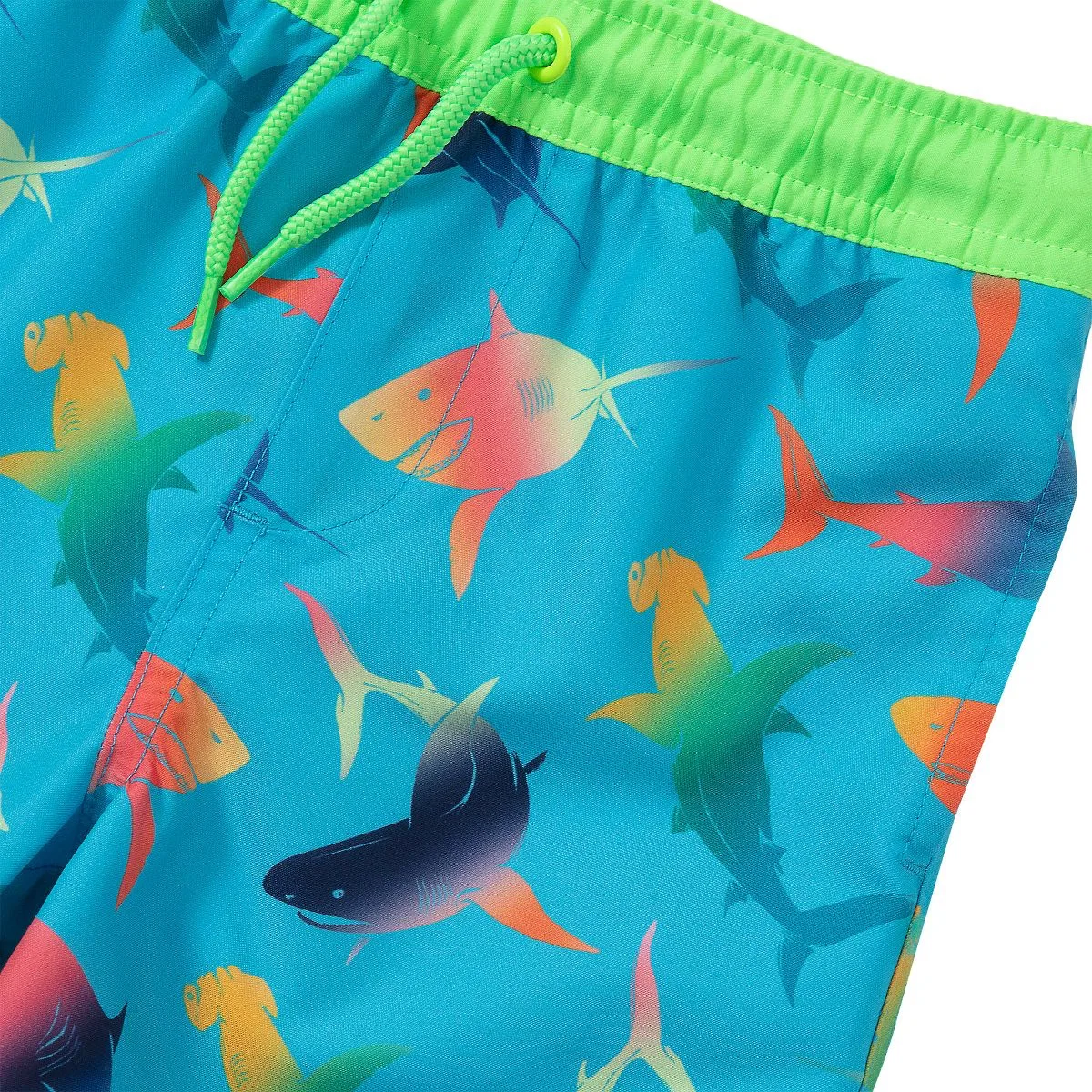 Детский комплект рашгарда и плавок с принтом Chlorine Resistant Short Sleeve UPF 50 Rash Guard Swim Trunk Set Lands' End, Neon Green Sharks — фото 3