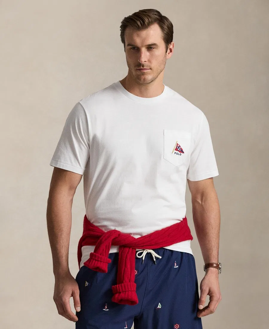 Футболка классического кроя с вышивкой Polo Bear и флагом Polo Ralph Lauren, Newport Bear White — фото 3