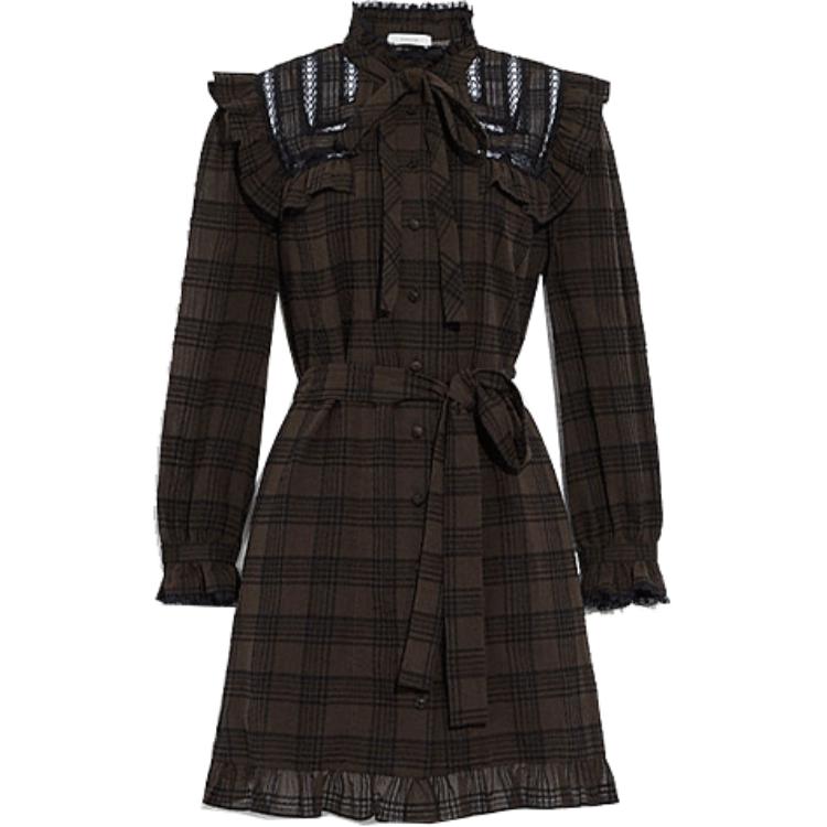 

COACH Женское платье с длинным рукавом темно-коричневое со стойкой