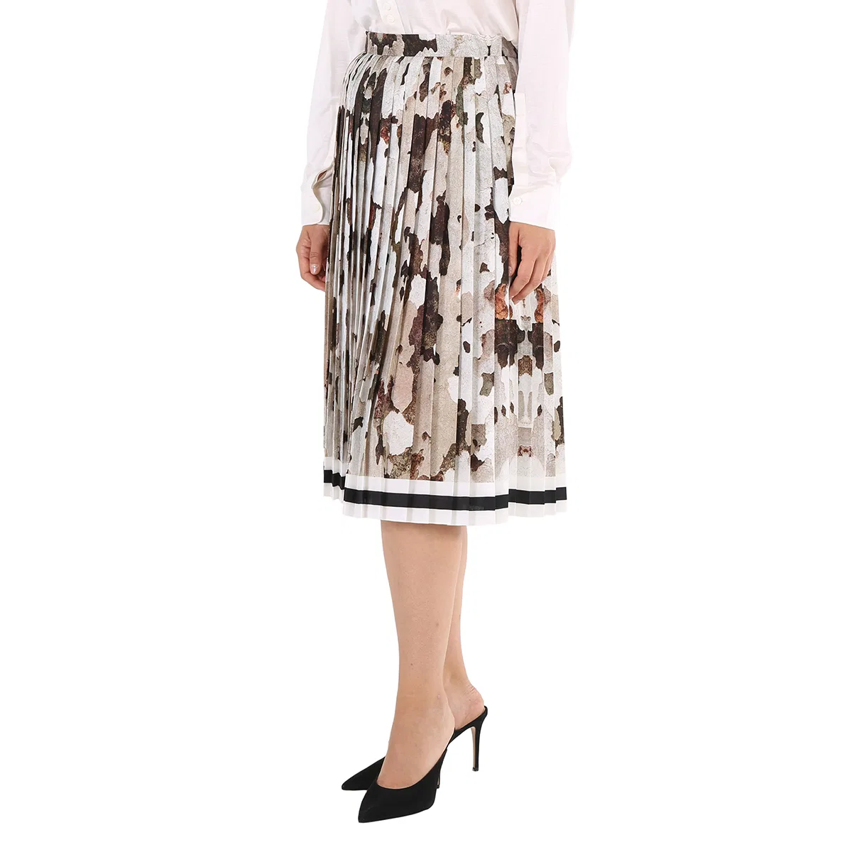 Юбка плиссированная с камуфляжным принтом и полосами Ladies Camouflage Print And Stripes Pleated Skirt Burberry, Honey Ip Pattern — фото 3