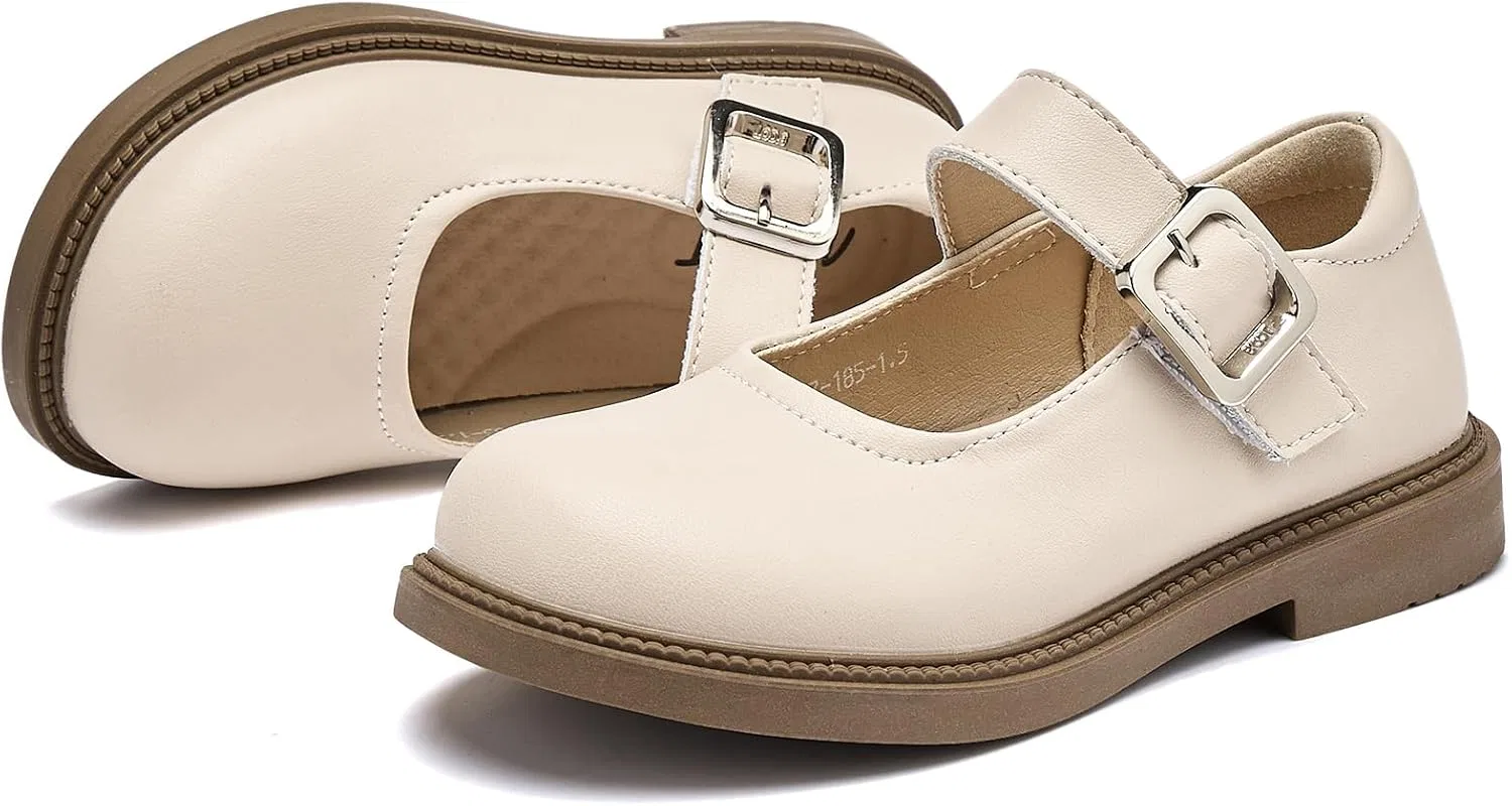 Детские туфли Мэри Джейн с сердцевидной пряжкой WUIWUIYU, Beige — фото 4